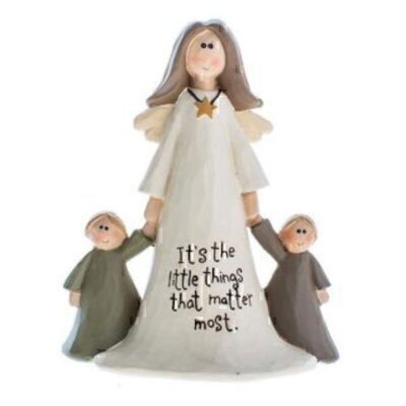 This Angel Ornament with a quote saying Its the Little Things That Matter Most by Heaven Sends would be the perfect gift for a Mother. Showing a Female Angel holding the hands of 2 children it would touch a Mother or Grandmothers heart. The angel is in wh